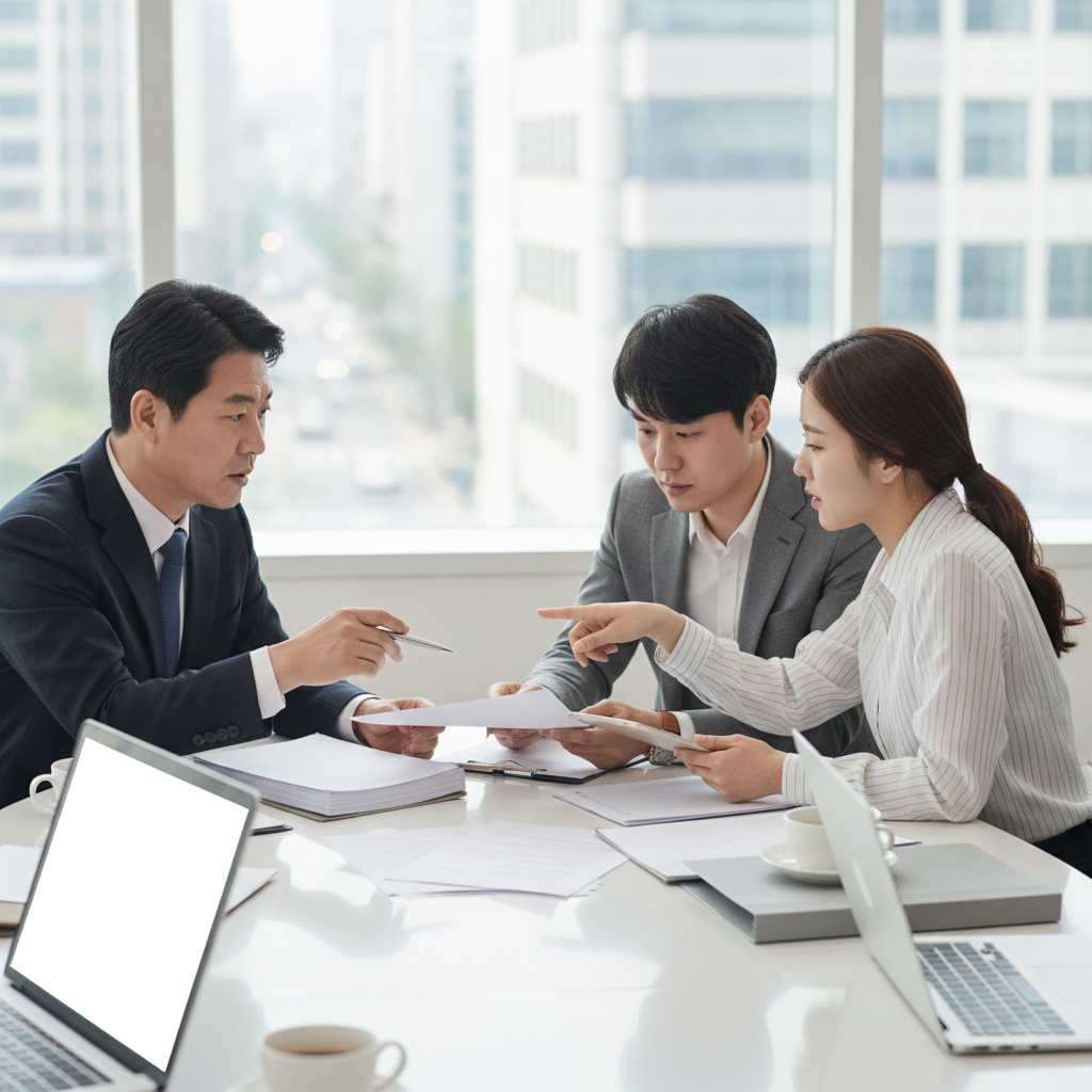 상가 계약 협상과 서류 검토 장면