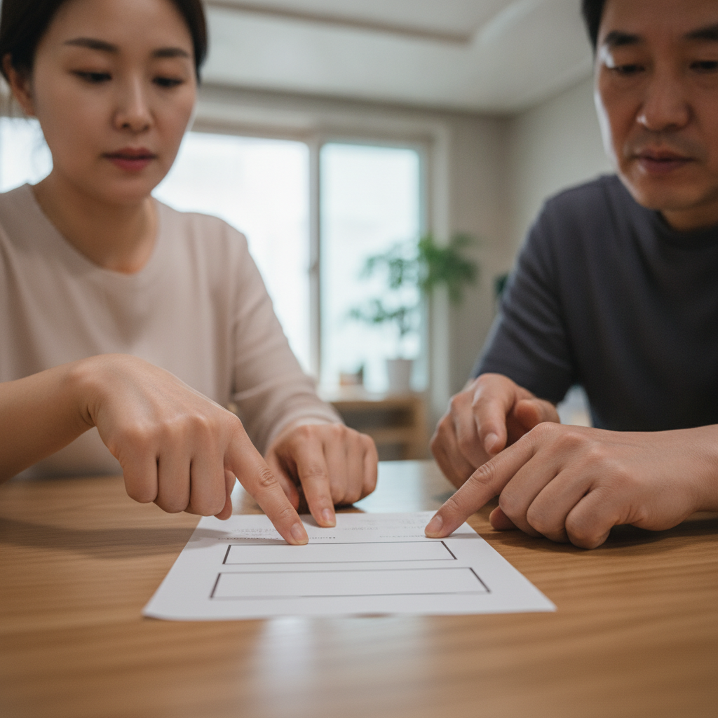 고지서 상의 검침일과 실제 전기 사용 기간 영역을 손가락으로 가리키는 이미지